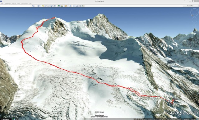 Unsere Gipfelbesteigung aus Sicht von Google Earth